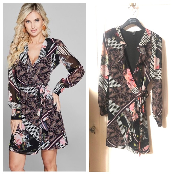 Marciano Dresses & Skirts - Marciano Patchwork Paisley Wrap Dress